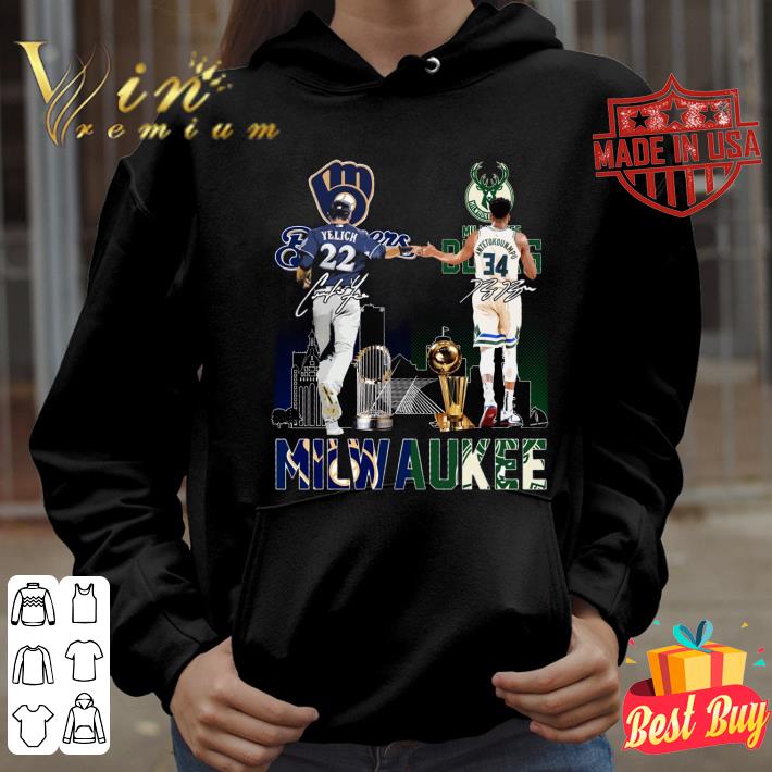 Awesome Milwaukee Sports Teams Milwaukee Bucks Milwaukee Brewers Yelich Antetokounmpo Signatures Shirt 3 Milwaukee Sports Teams Milwaukee Bucks Milwaukee Brewers Yelich Antetokounmpo Signatures Shirt