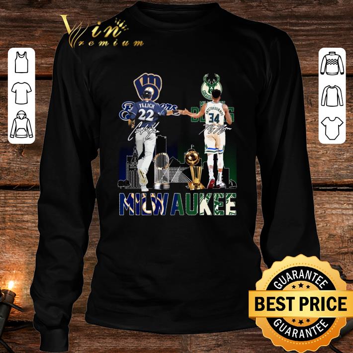 Awesome Milwaukee Sports Teams Milwaukee Bucks Milwaukee Brewers Yelich Antetokounmpo Signatures Shirt 4 Milwaukee Sports Teams Milwaukee Bucks Milwaukee Brewers Yelich Antetokounmpo Signatures Shirt