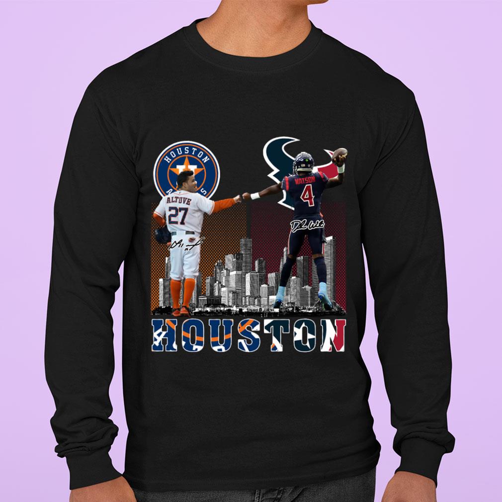 Original No. 27 Altuve Houston Astros and No. 4 Watson Houston Texans Signatures Shirt 3 No. 27 Altuve Houston Astros and No. 4 Watson Houston Texans Signatures Shirt