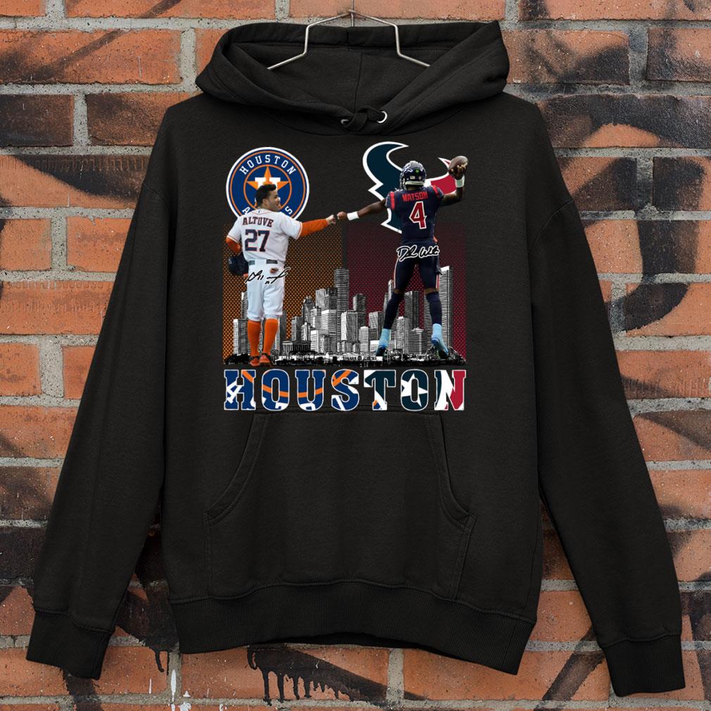 Original No. 27 Altuve Houston Astros and No. 4 Watson Houston Texans Signatures Shirt 4 No. 27 Altuve Houston Astros and No. 4 Watson Houston Texans Signatures Shirt