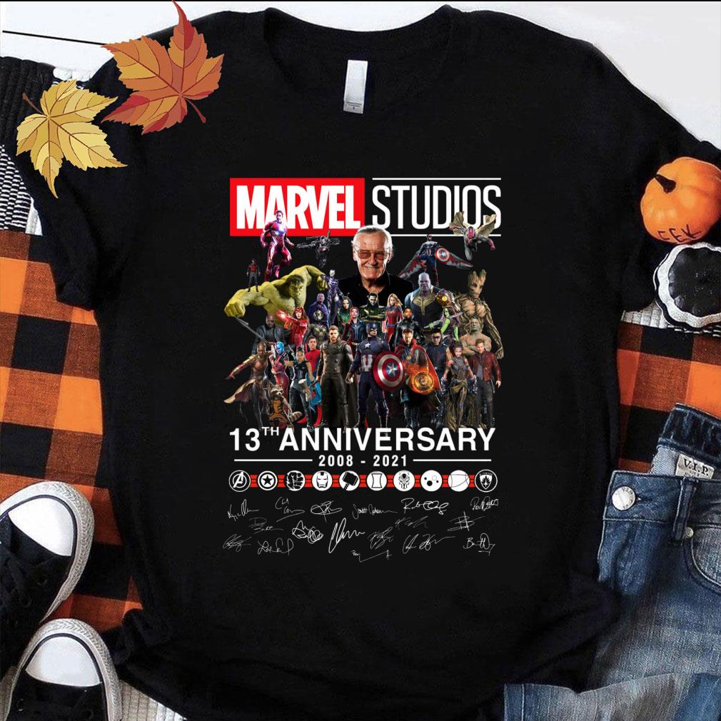 Funny Stan Lee Marvel Studios 13th anniversary 2008-2021 signatures shirt 1 Stan Lee Marvel Studios 13th anniversary 2008-2021 signatures shirt