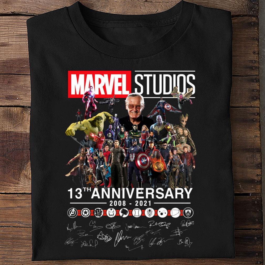Funny Stan Lee Marvel Studios 13th anniversary 2008-2021 signatures shirt 2 Stan Lee Marvel Studios 13th anniversary 2008-2021 signatures shirt