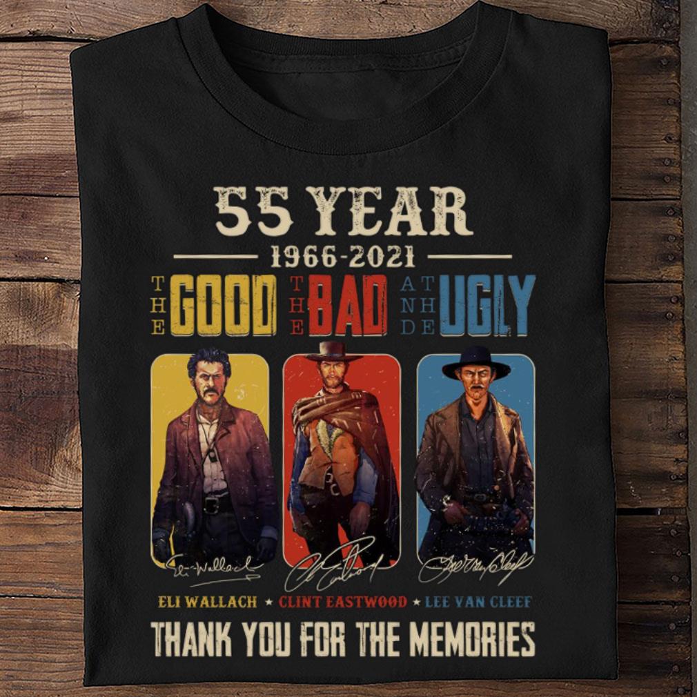 Funny The Good The Bad and The Ugly 55 Year 1966-2021 Eli Wallach Clint Eastwood Lee Van Cleef Signatures Thank Memories Shirt 2 The Good The Bad and The Ugly 55 Year 1966-2021 Eli Wallach Clint Eastwood Lee Van Cleef Signatures Thank Memories Shirt