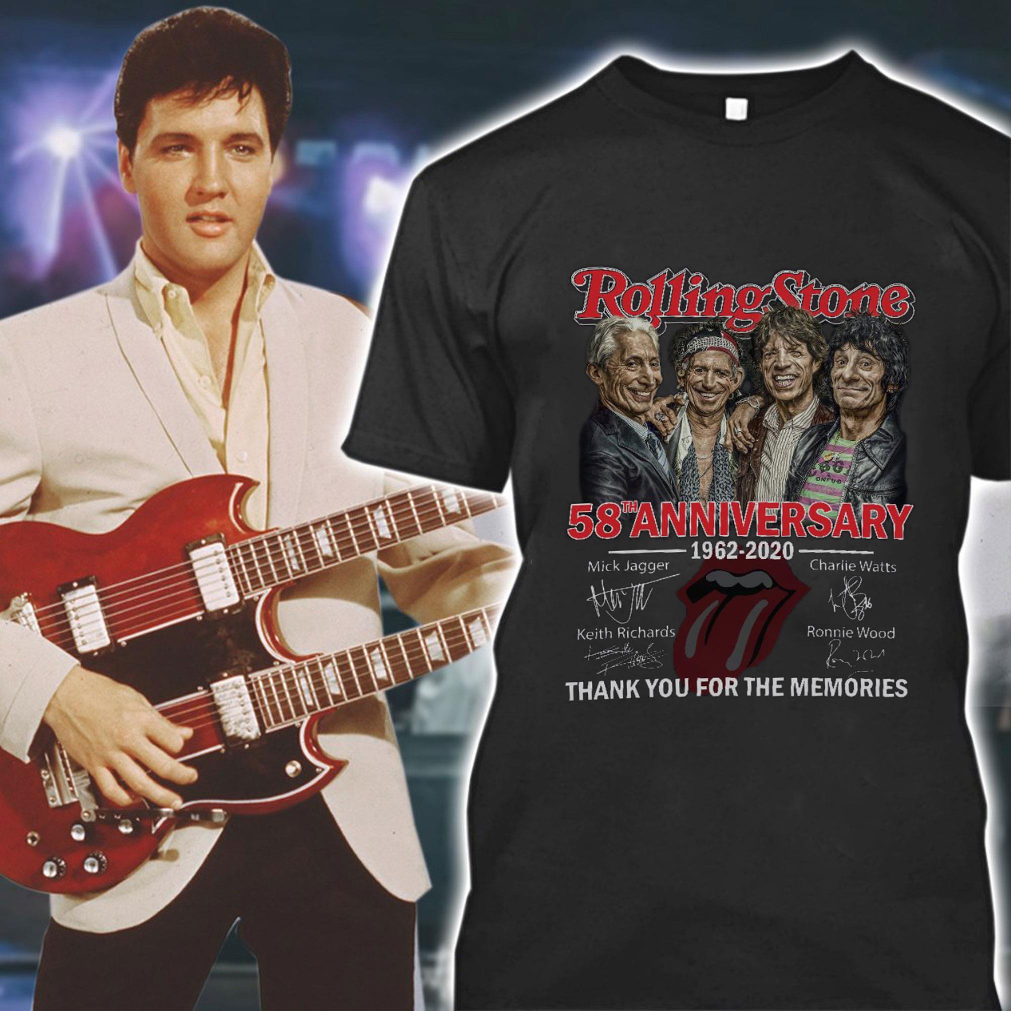 Awesome Charlie Watts Rolling Stones 58th Anniversary 1962-2020 Signatures Thank Memories Shirt, Mick Jagger, Keith Richards, Ronnie Wood