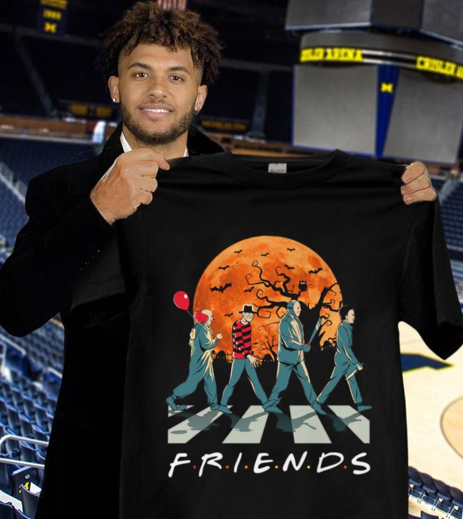 Funny Friends Horror Movies Characters Abbey Road Halloween shirt