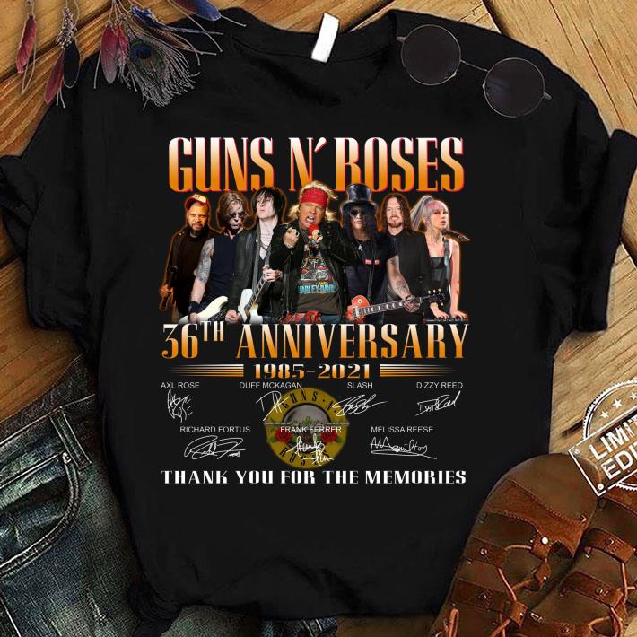 Awesome Guns N Roses 36th anniversary 1985-2021 Thank You For The Memories Axl Rose Slash Signatures Shirt