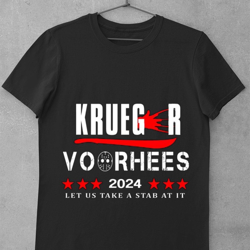 Hot Halloween Krueger Voorhees 2024 let us take a stab at it shirt, Jason Voorhees, Freddy Krueger 1 Halloween Krueger Voorhees 2024 let us take a stab at it shirt, Jason Voorhees, Freddy Krueger