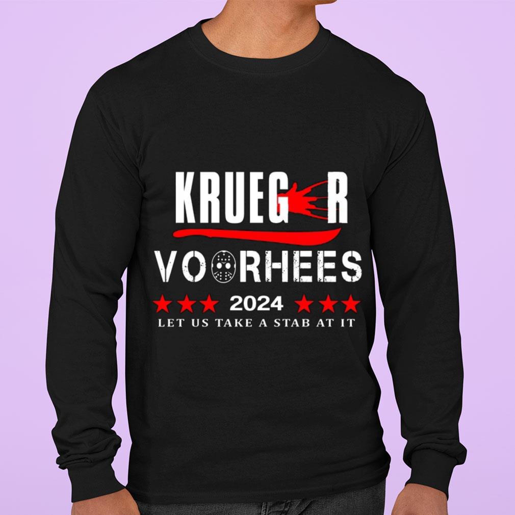 Hot Halloween Krueger Voorhees 2024 let us take a stab at it shirt, Jason Voorhees, Freddy Krueger 3 Halloween Krueger Voorhees 2024 let us take a stab at it shirt, Jason Voorhees, Freddy Krueger