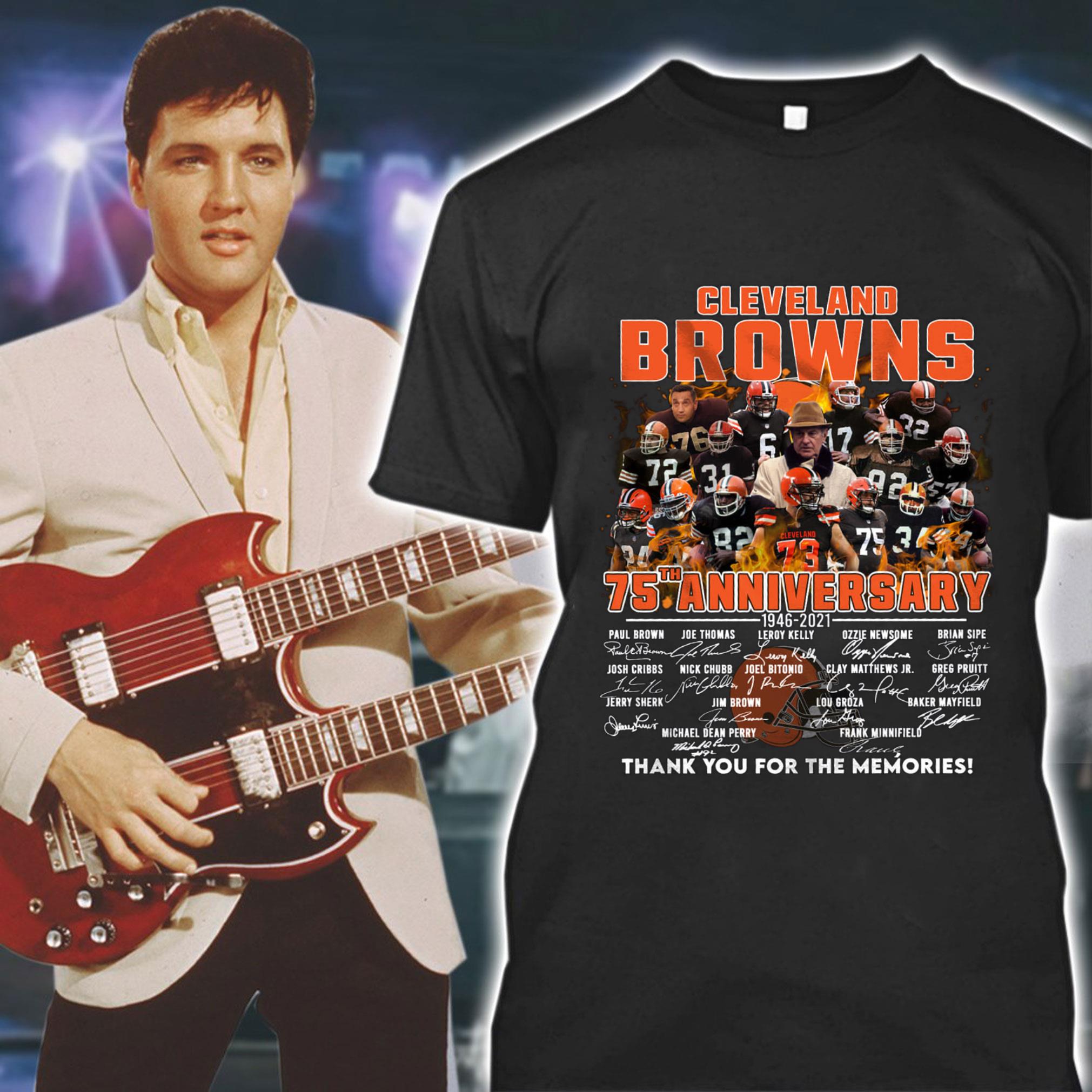 Official Team NFL Cleveland Browns 75th anniversary 1946-2021 Signatures Thank You For The Memories Shirt
