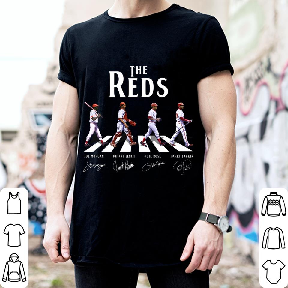 Official The Reds Abbey Road Cincinnati Reds Signatures Shirt, Joe Morgan, Johnny Bench, Pete Rose, Barry Larkin 2 The Reds Abbey Road Cincinnati Reds Signatures Shirt, Joe Morgan, Johnny Bench, Pete Rose, Barry Larkin