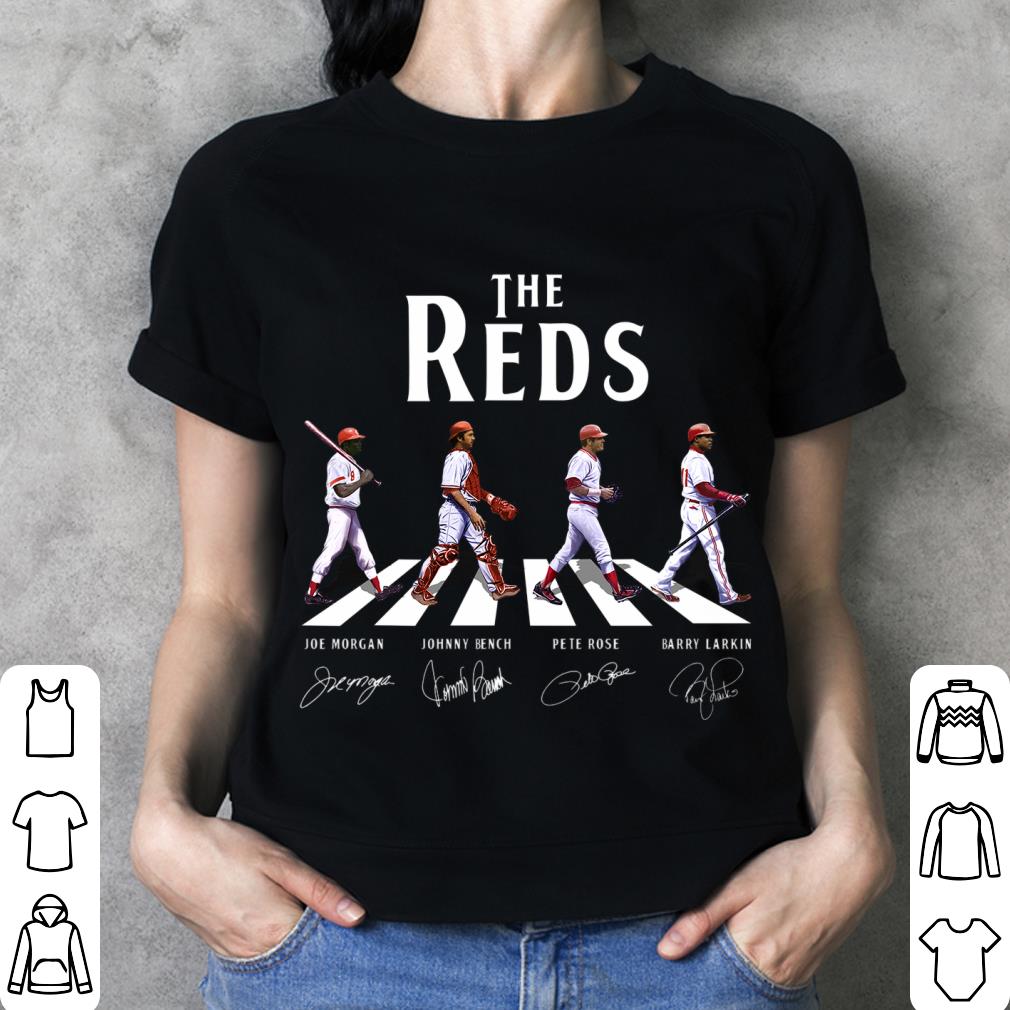 Official The Reds Abbey Road Cincinnati Reds Signatures Shirt, Joe Morgan, Johnny Bench, Pete Rose, Barry Larkin 3 The Reds Abbey Road Cincinnati Reds Signatures Shirt, Joe Morgan, Johnny Bench, Pete Rose, Barry Larkin