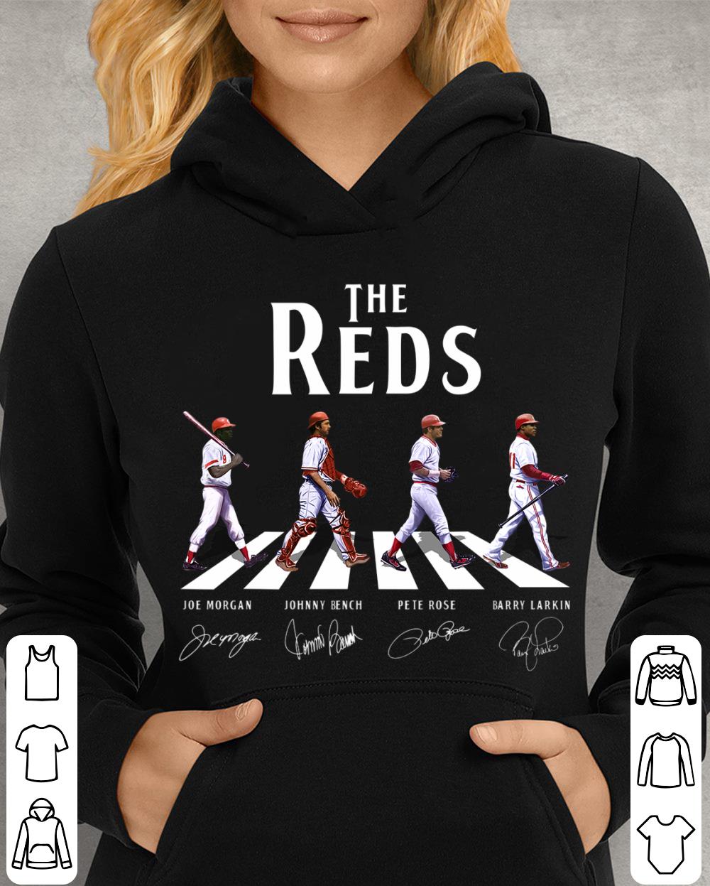Official The Reds Abbey Road Cincinnati Reds Signatures Shirt, Joe Morgan, Johnny Bench, Pete Rose, Barry Larkin 4 The Reds Abbey Road Cincinnati Reds Signatures Shirt, Joe Morgan, Johnny Bench, Pete Rose, Barry Larkin