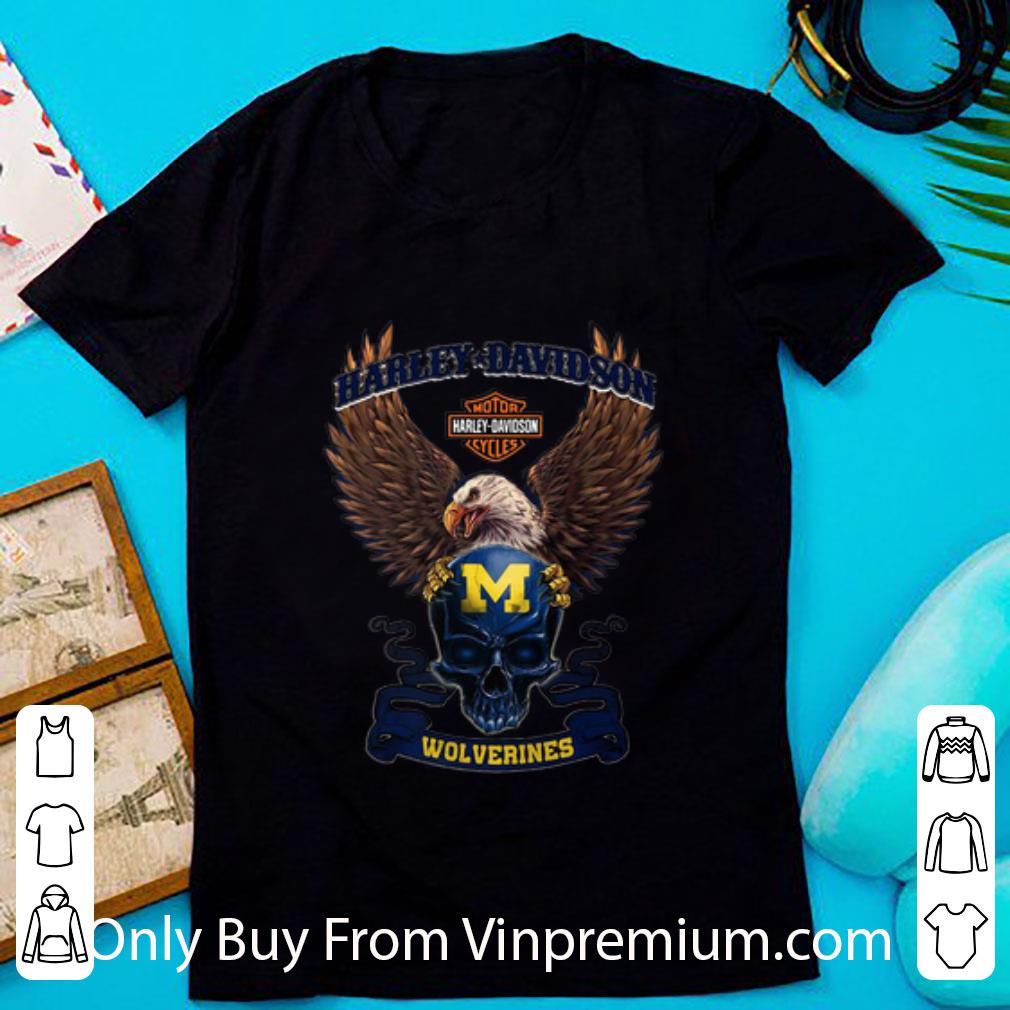 Awesome Eagle Skull Harley Davidson Michigan Wolverines shirt