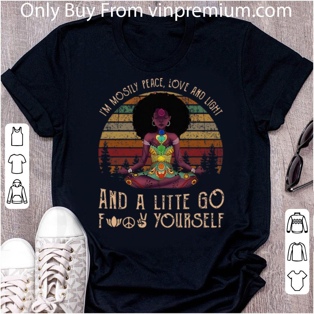 Original Vintage Black Queen Yoga I’m Mostly Peace Love And Light shirt