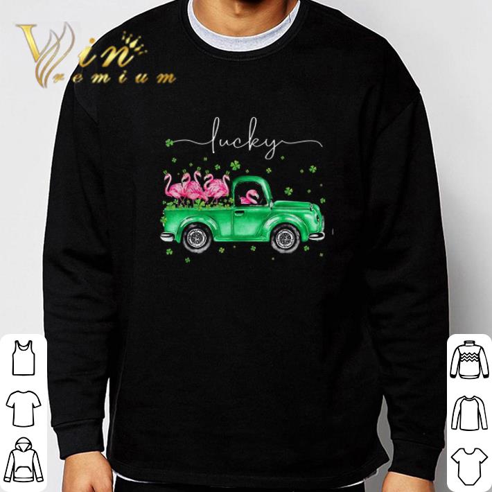 7a442d77 premium lucky flamingo riding green truck shamrock st patrick s day tshirt 4 - Premium Lucky Flamingo Riding Green Truck Shamrock St Patrick's Day tshirt