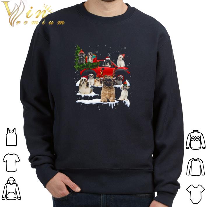 9d4c7537 official shih tzu merry christmas red car tshirt 4 - Official Shih Tzu Merry Christmas Red Car tshirt