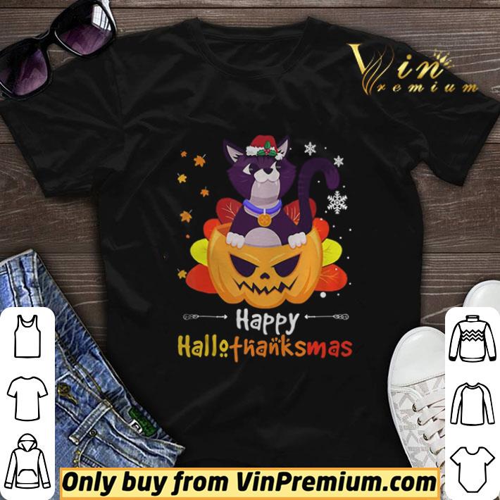 Black Cat Halloween And Merry Christmas Happy Hallothanksmas shirt sweater