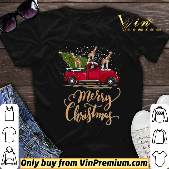 Giraffe driving christmas tree truck shirt sweater