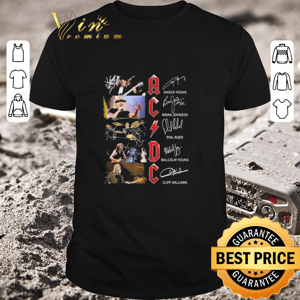 Awesome ACDC Angus Young Brian Johnson Phil Rudo Malcolm Young Cliff Williams Signatures shirt