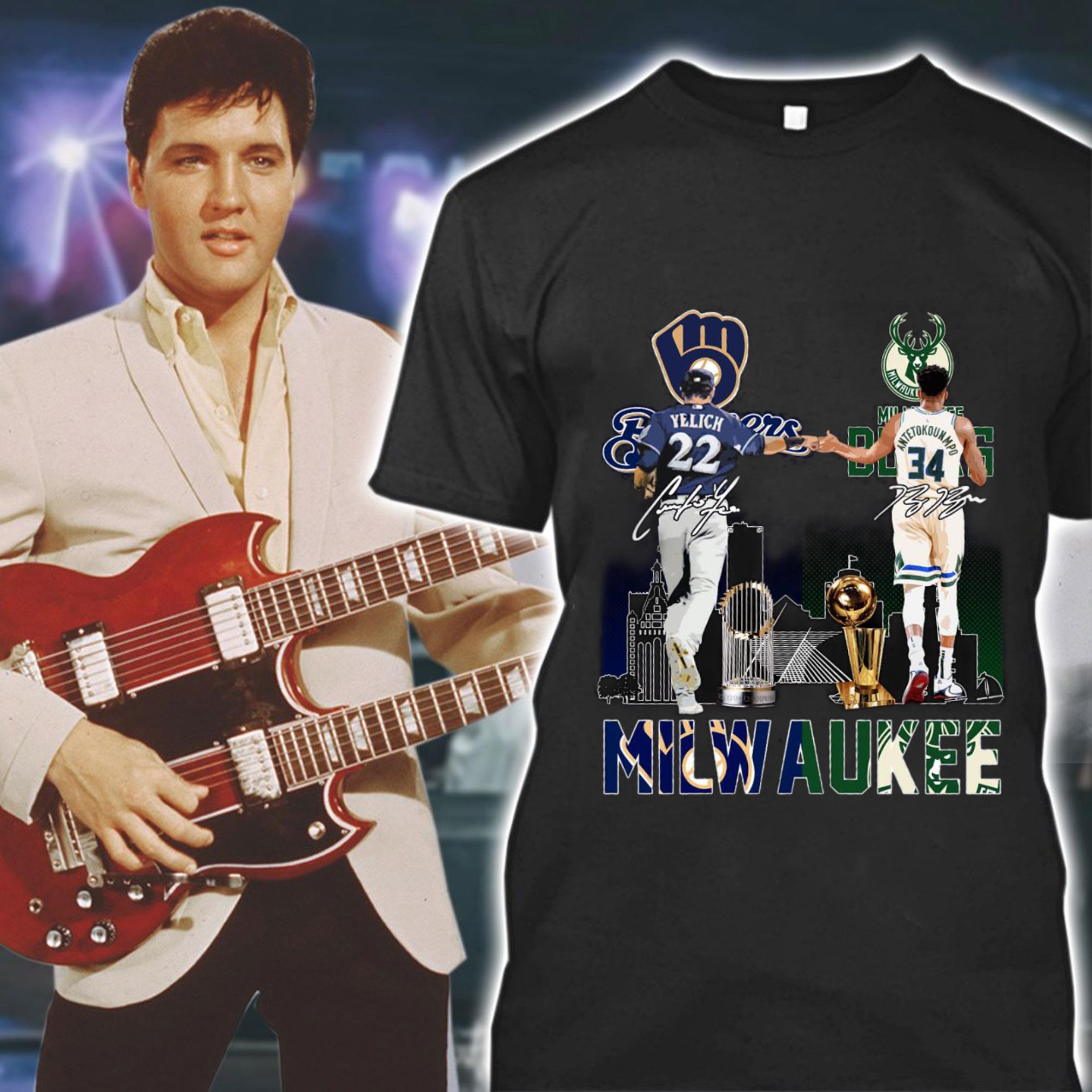 Awesome Milwaukee Sports Teams Christian Yelich Giannis Antetokounmpo Signatures Shirt, Milwaukee Bucks, Milwaukee Brewers