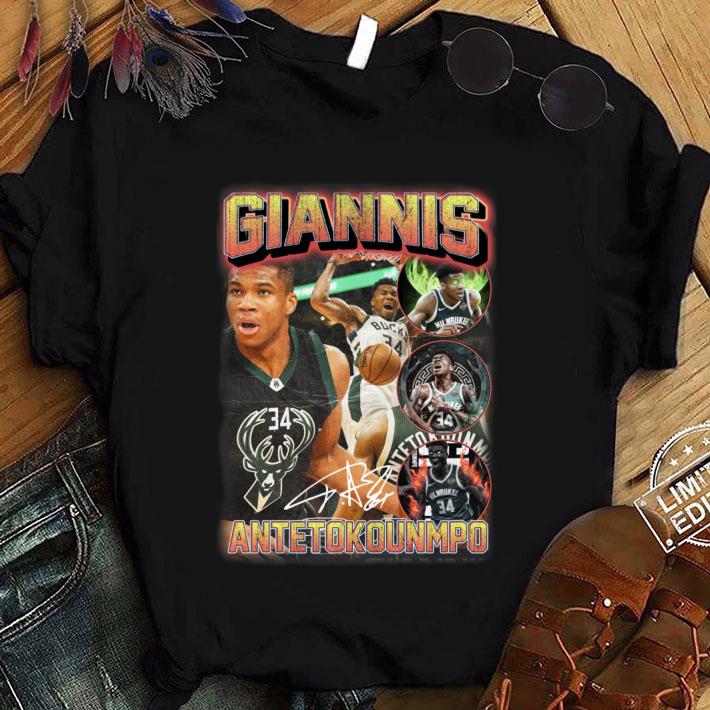 Official No. 34 Giannis Antetokounmpo Milwaukee Bucks Signature Shirt