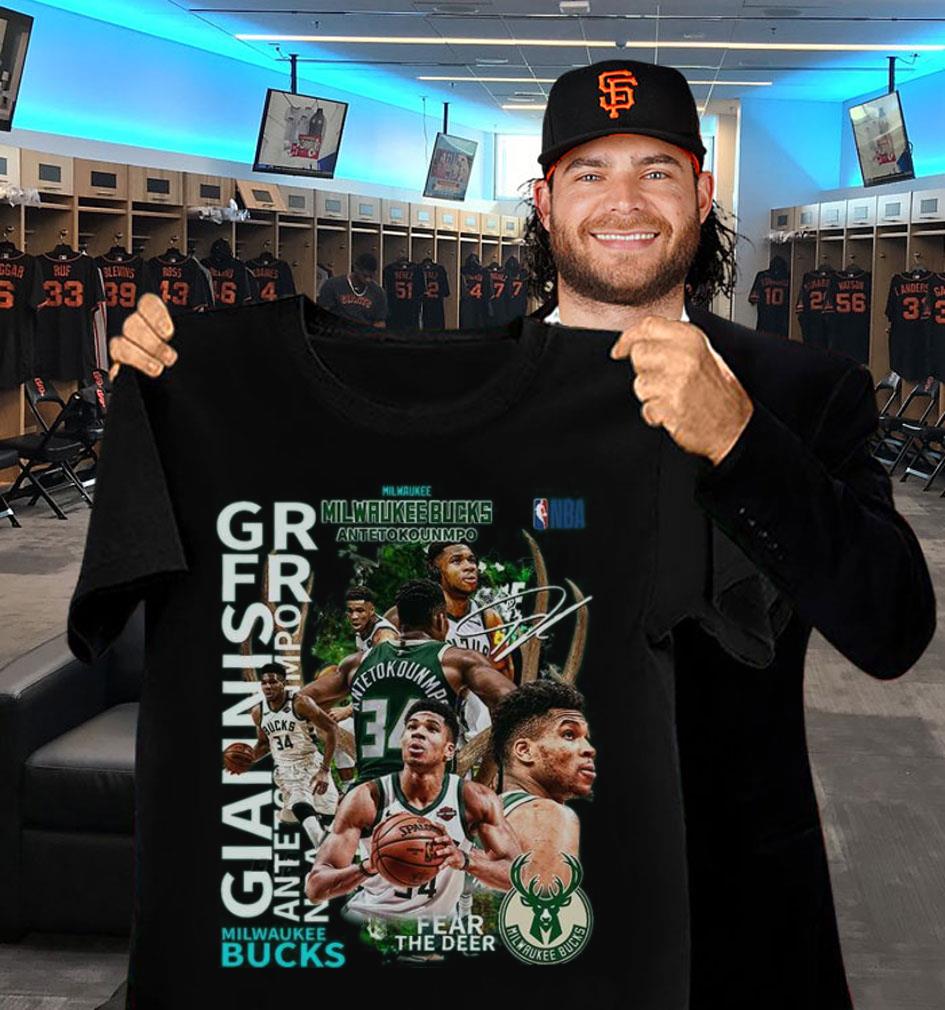 NBA Milwaukee Bucks No. 34 Giannis Antetokounmpo Fear The Deer Signature Shirt NBA Milwaukee Bucks No 34 Giannis Antetokounmpo Fear The Deer Signature Shirt 2 - NBA Milwaukee Bucks No. 34 Giannis Antetokounmpo Fear The Deer Signature Shirt