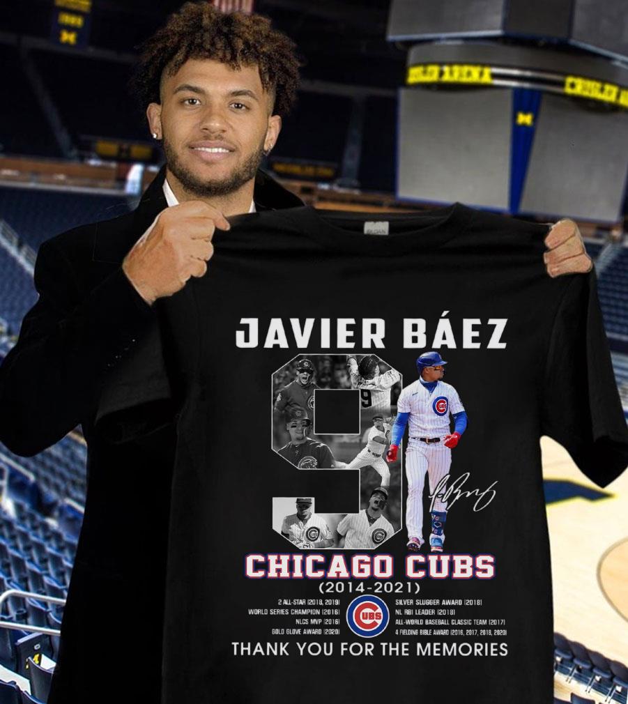 Premium No. 9 Javier Baez Signature Chicago Cubs 2014-2021 All Star World Series Champion Thank You Shirt