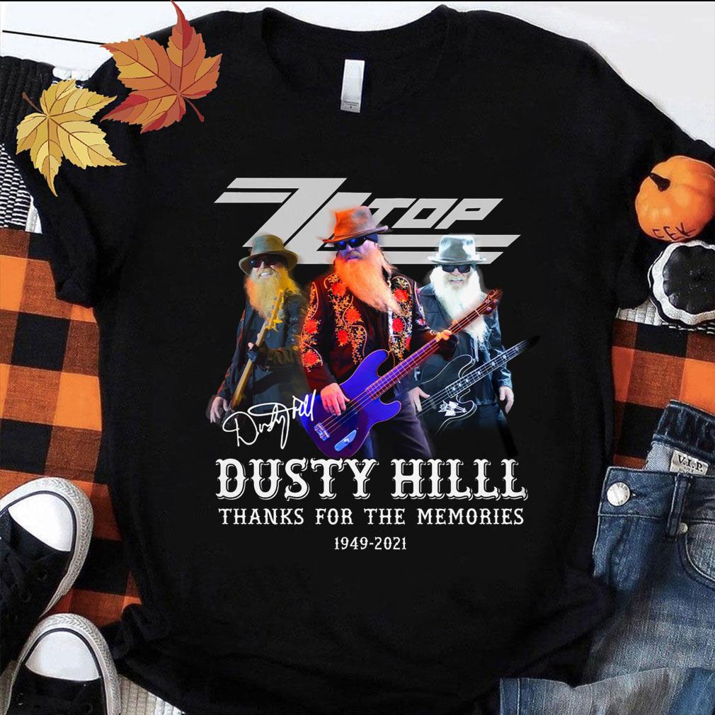 Awesome Rest In Peace Dusty Hill 1949-2021 Signature Thank You For The Memories ZZ Top Band Shirt