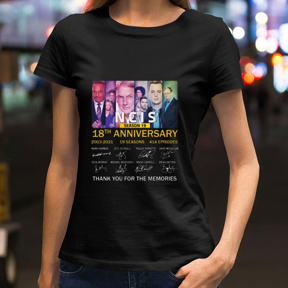 Original Season 19 NCIS 18th anniversary 2003-2021 19 seasons 414 episodes signatures thank memories shirt Season 19 NCIS 18th anniversary 2003 2021 19 seasons 414 episodes signatures thank memories shirt 2 - Original Season 19 NCIS 18th anniversary 2003-2021 19 seasons 414 episodes signatures thank memories shirt