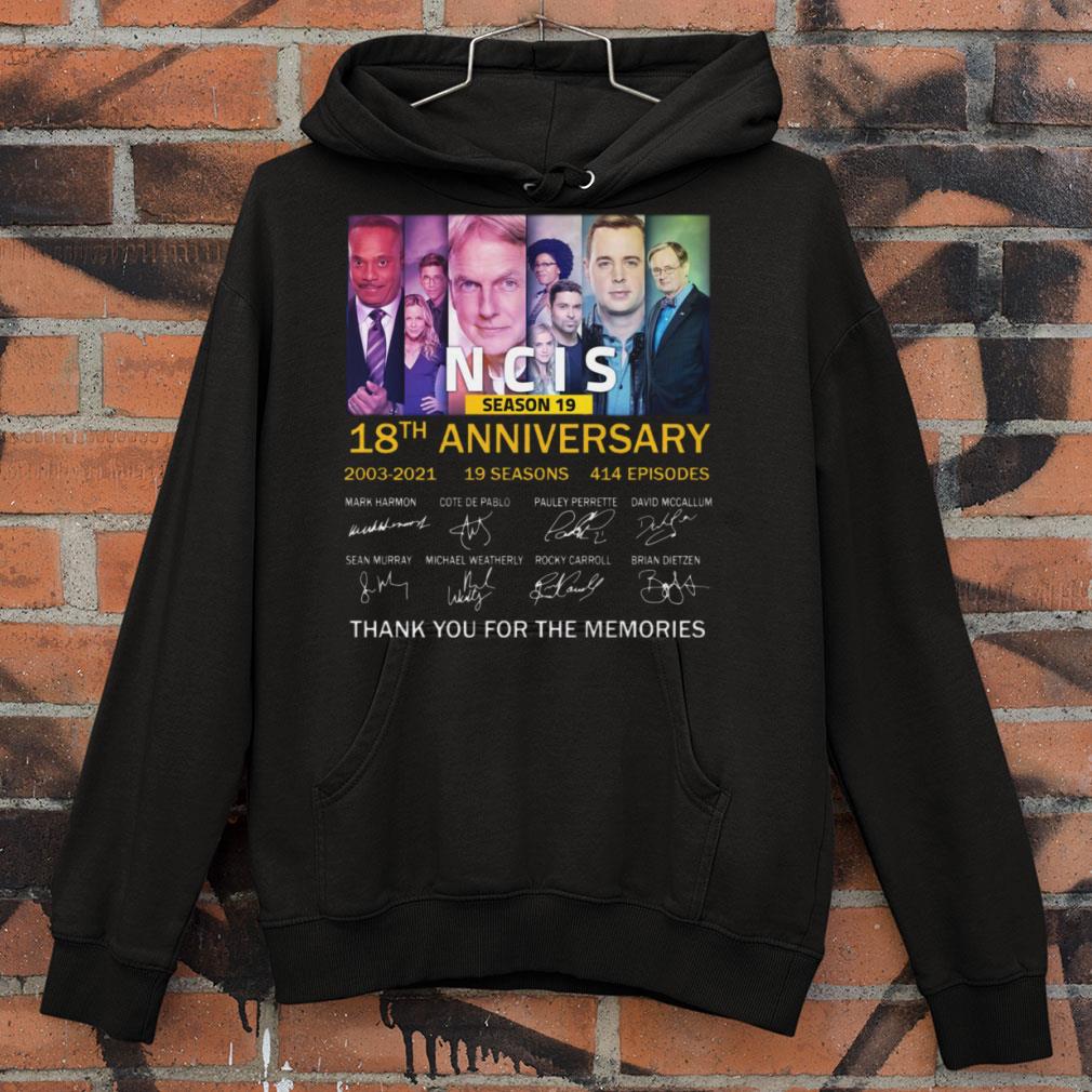Original Season 19 NCIS 18th anniversary 2003-2021 19 seasons 414 episodes signatures thank memories shirt Season 19 NCIS 18th anniversary 2003 2021 19 seasons 414 episodes signatures thank memories shirt 4 - Original Season 19 NCIS 18th anniversary 2003-2021 19 seasons 414 episodes signatures thank memories shirt
