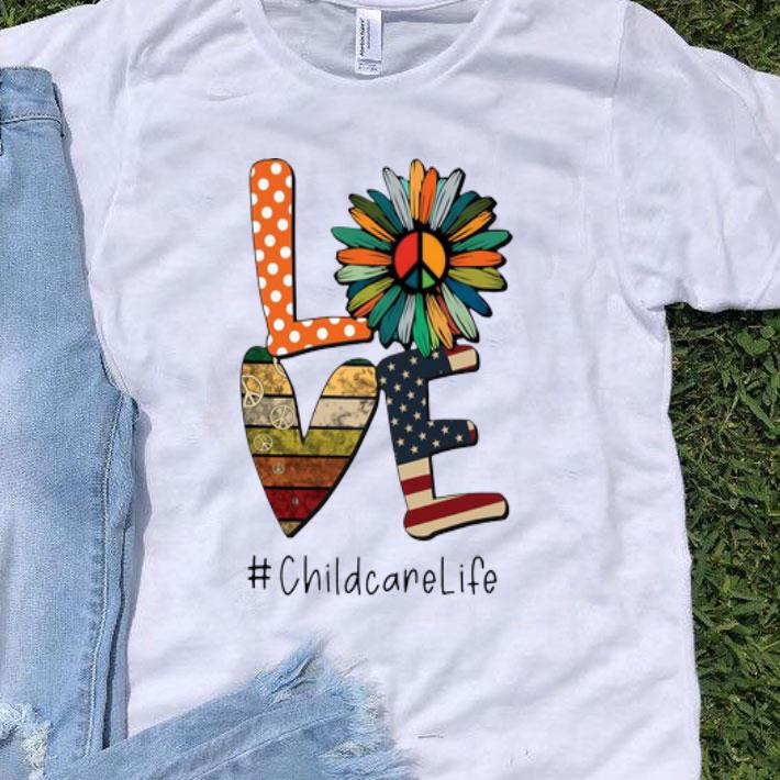 Love Hippie Sunflower American Flag Childcare Life shirt