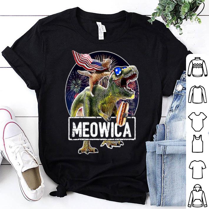 Meowica Cat T-Rex Dinosaur Firework American Flag 4th Of July shirt