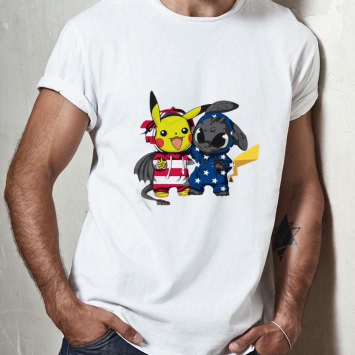 Pikachu And Toothless American Flag Independence Day shirt