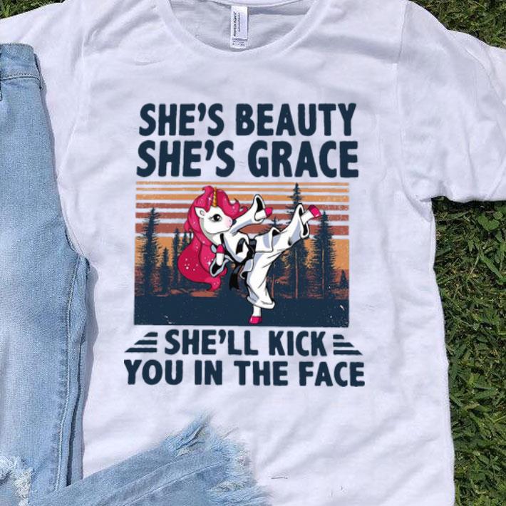 Vintage Unicorn Karate She’s Beauty She’s Grace She’ll Kick You In The Face shirt