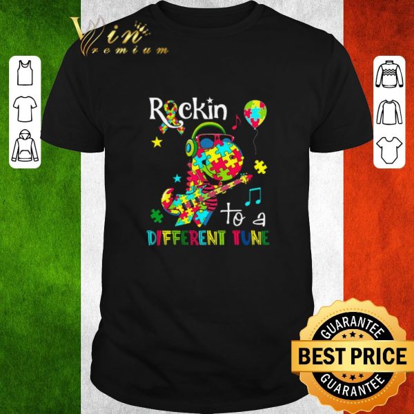 Nice Dinosaur T Rex Rockin to a different tune Autism awareness shirt