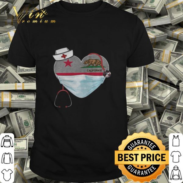 Love California Bear Flag Nurse heart shirt