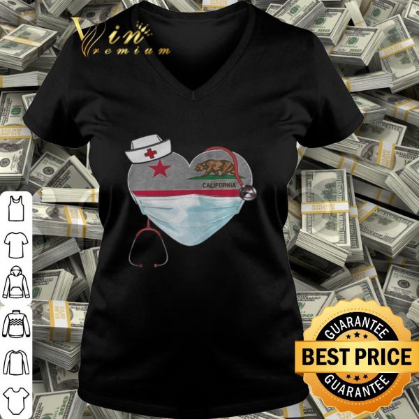 Love California Bear Flag Nurse heart shirt