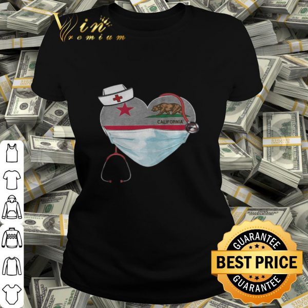 Love California Bear Flag Nurse heart shirt