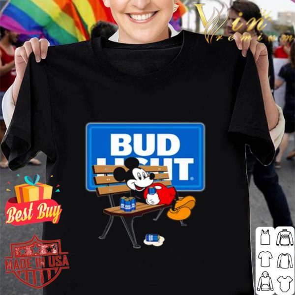 Mickey mouse sitting and drinking Bud Light shirt