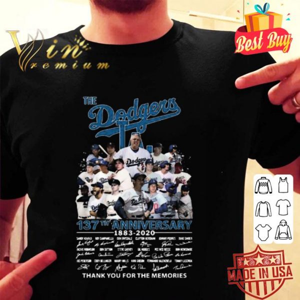 The Los Angeles Dodgers 137th anniversary 1883-2020 signatures shirt
