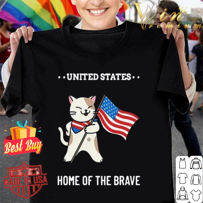 Cat hold American flag United States Home Of The Brave shirt