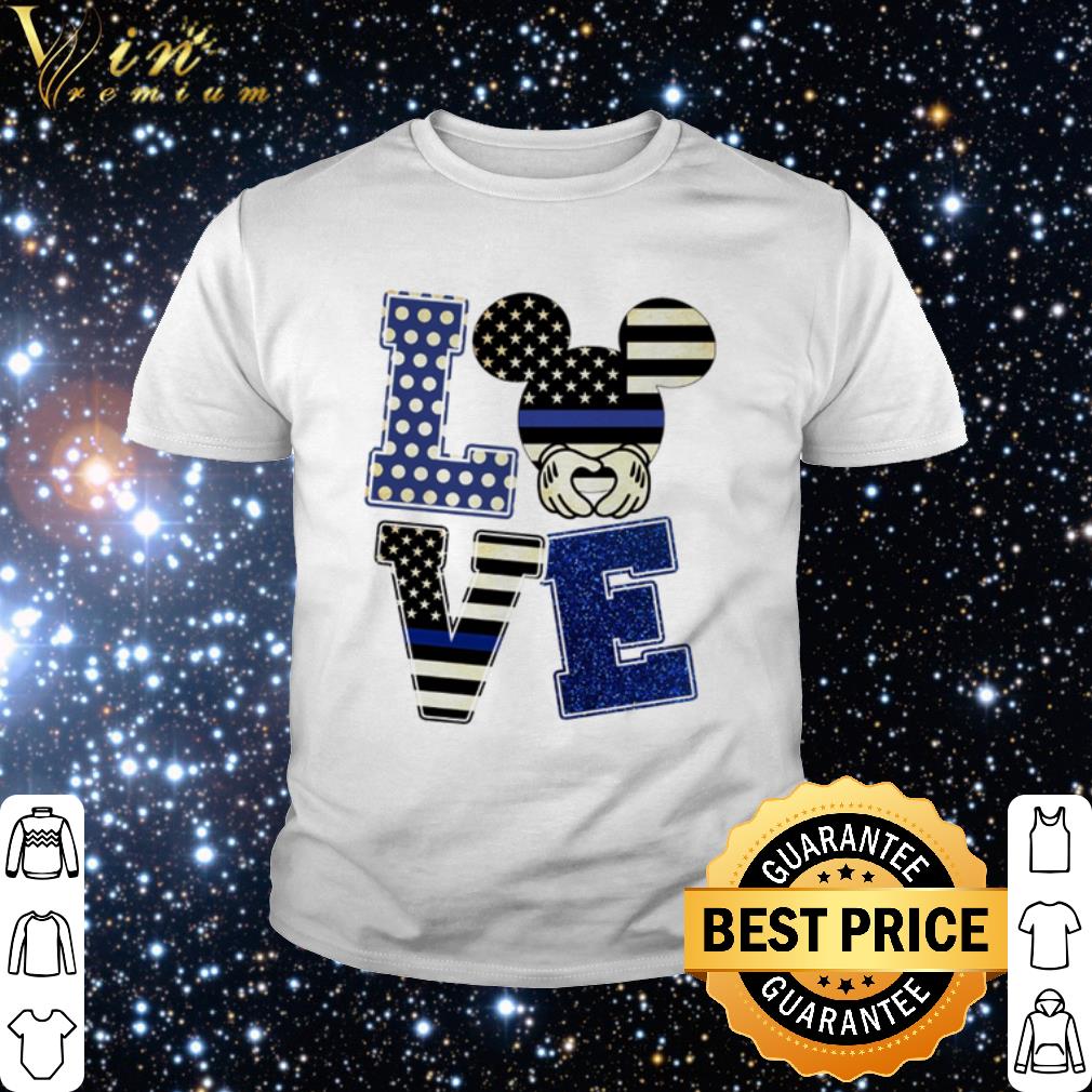 Best Love Disney Mickey mouse and Thin Blue Line flag shirt