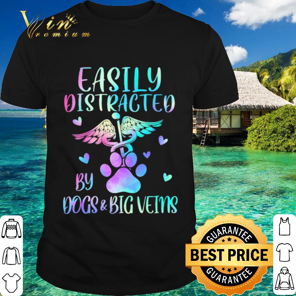 Cool Registered Nurse Logo Easily Distracted By Dogs And Big Veins shirt