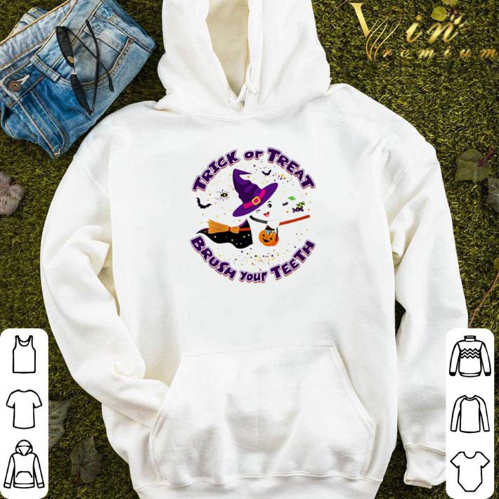838d8859 halloween teeth witch sitting on the broom trick or treat brush your teeth shirt 4 - Halloween teeth witch sitting on the broom trick or treat brush your teeth shirt