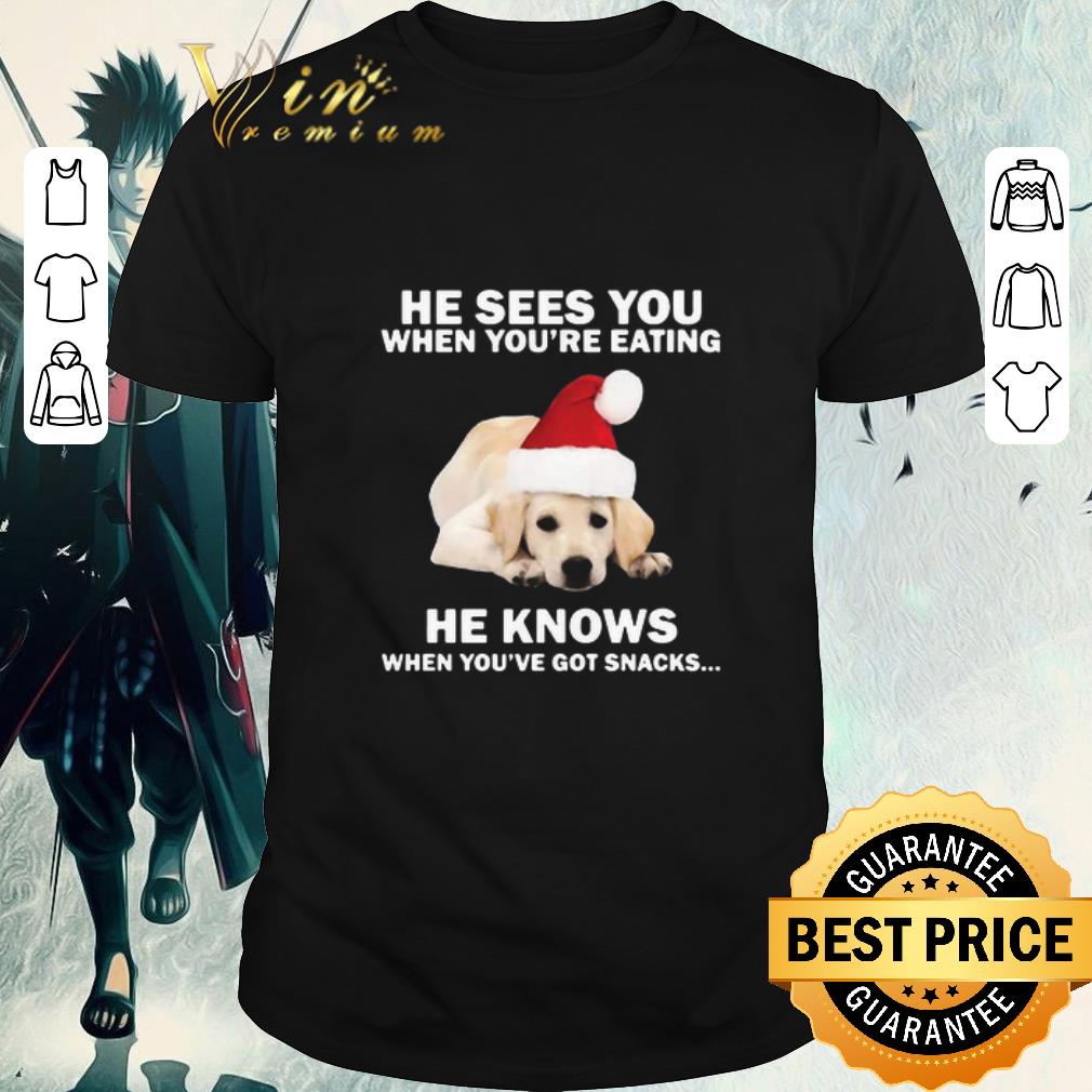 Funny Labrador He Sees You When You’re Eating He Knows When You’ve Got Snacks Christmas shirt