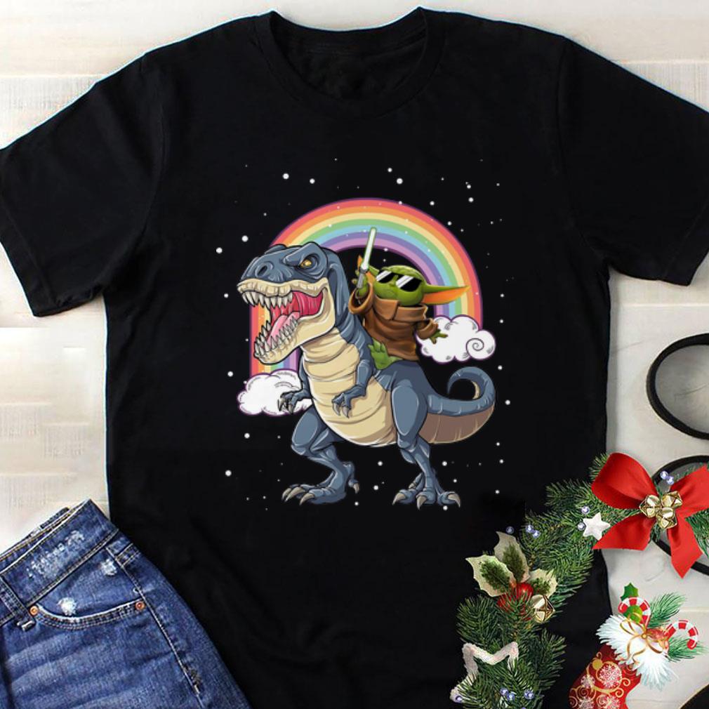 Nice Baby Yoda Riding Dinosaur T rex Rainbow Star Wars shirt 1 - Nice Baby Yoda Riding Dinosaur T-rex Rainbow Star Wars shirt