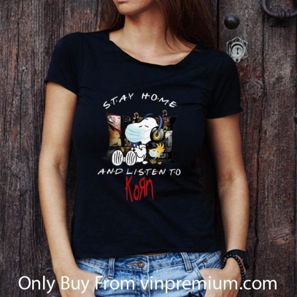 Awesome Snoopy And Woodstock Stay Home And Listen To KORN shirt