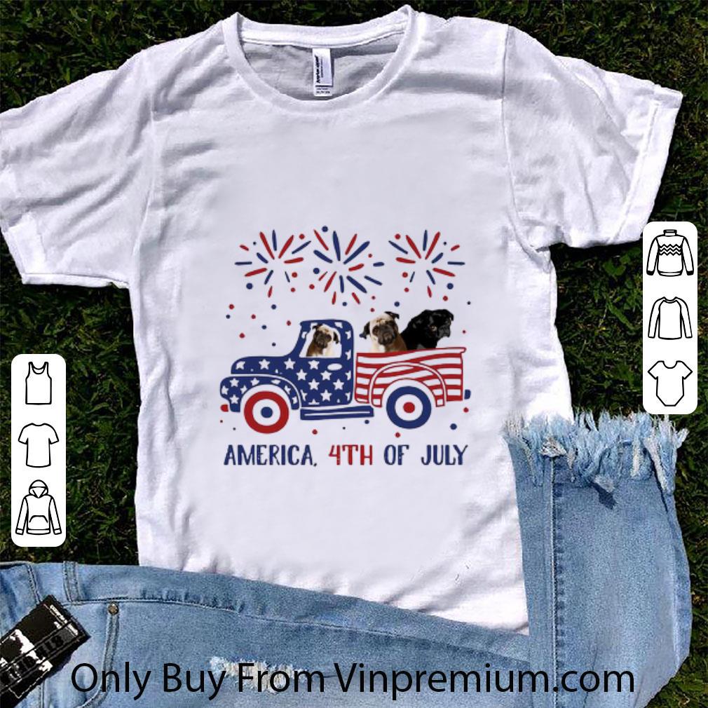 Pretty Bulldog And Truck American Flag Independence Day shirt