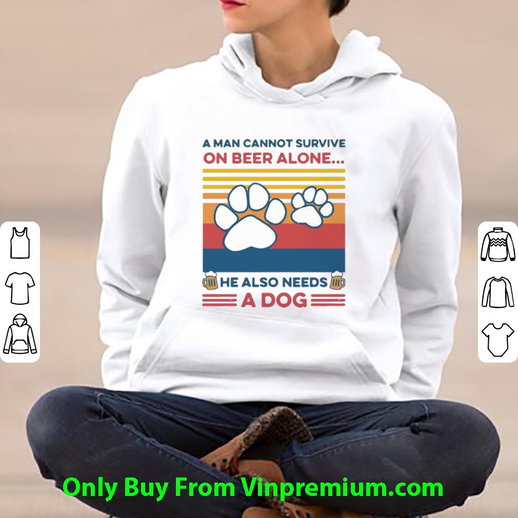 2deaaab2 awesome vintage a man cannot survive on beer alone he also needs a dog shirt 4 - Awesome Vintage A Man Cannot Survive On Beer Alone He Also Needs A Dog shirt