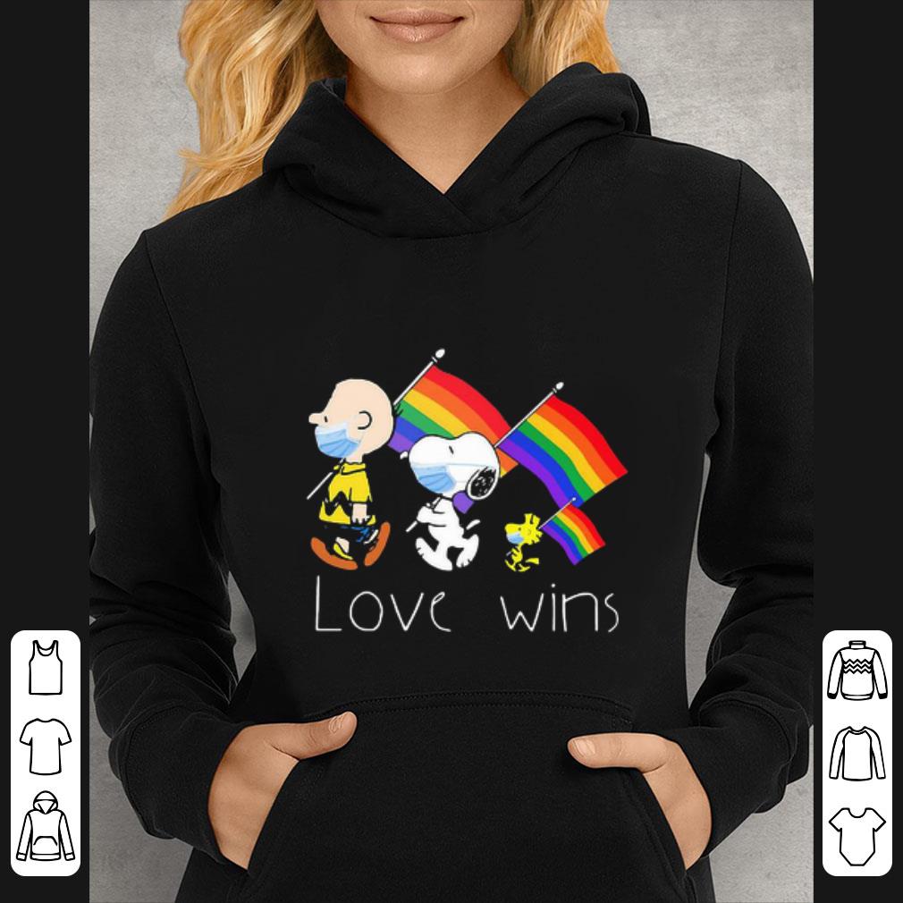 de83e879 official charlie brown snoopy and woodstock maskholing lgbt flag love wins shirt 4 - Official Charlie Brown Snoopy And Woodstock Maskholing Lgbt Flag Love Wins shirt
